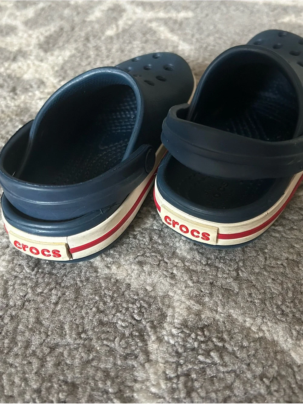 Toddler Navy Croc Sandals with Red-Trim Detail, Size 7C
